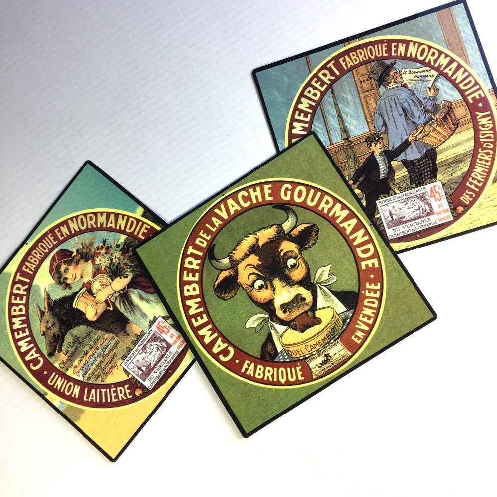 3 Metal Vintage Style Camembert Cheese Advertising Signs